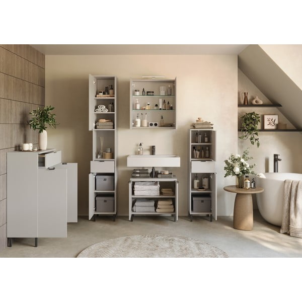 Krémová vysoká/úzká koupelnová skříňka 30x120 cm Arcena – Germania-image-4