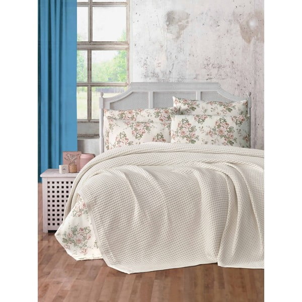 Krémový bavlněný přehoz 220x240 cm Waffle – Mila Home