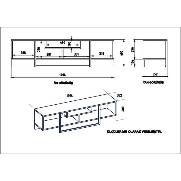 Bílý TV stolek v dekoru dubu 149x40 cm Asal – Kalune Design-image-4