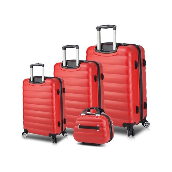 Sada 3 červených cestovních kufrů na kolečkách s USB porty a příručního kufříku My Valice RESSO Travel Set