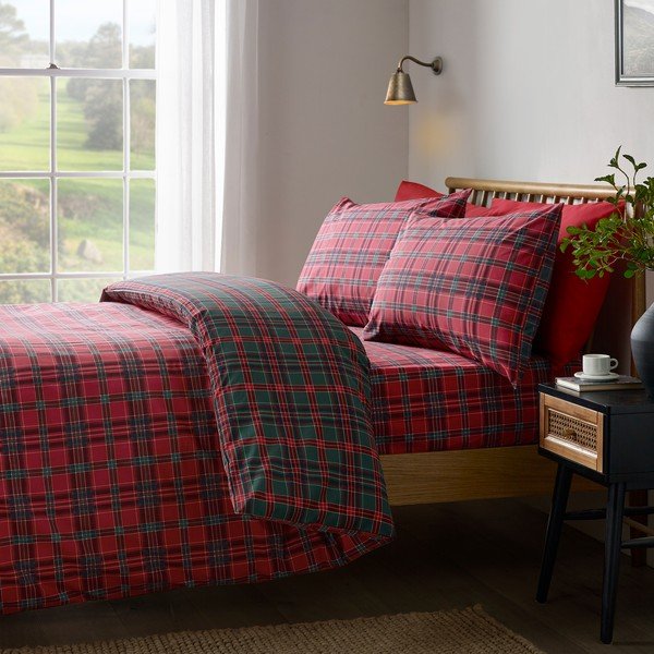 Červené/tmavě zelené povlečení na dvoulůžko 230x220 cm Tartan Check – Catherine Lansfield