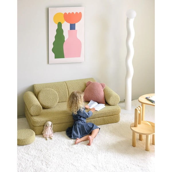 Růžový dětský pohovkový polštář z textilie bouclé Bear – Wigiwama-image-1