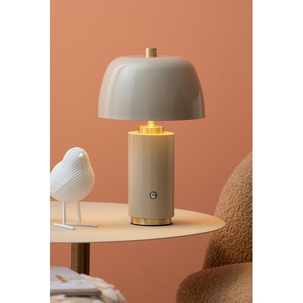 Krémová LED stmívatelná stolní lampa s kovovým stínidlem (výška 30 cm) Freya – Leitmotiv-image-1