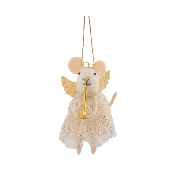 Textilní vánoční ozdoba 6 cm Angel Mouse Playing the Trumpet – Sass & Belle