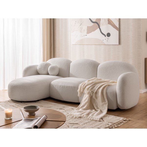 Krémová rohová pohovka z textilie bouclé (levý roh/s lenoškou) Orbit – Ropez-image-4