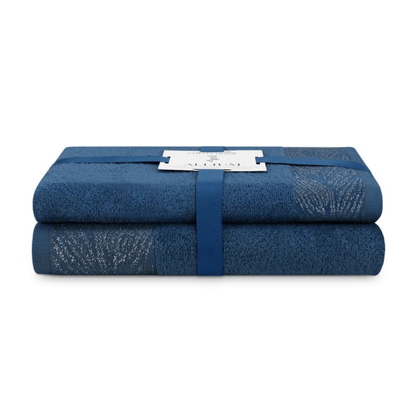 Tmavě modré froté bavlněné ručníky a osušky v sadě 2 ks Allium – AmeliaHome