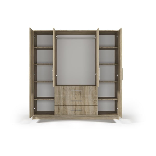 Šatní skříň v dekoru dubu se zrcadlem 196x200 cm Derry - Cosmopolitan Design-image-3