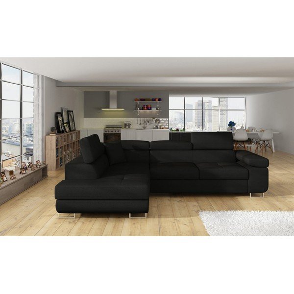 Černá rozkládací/s úložným prostorem rohová pohovka (levý roh/do L) Anton – ELTAP-image-1