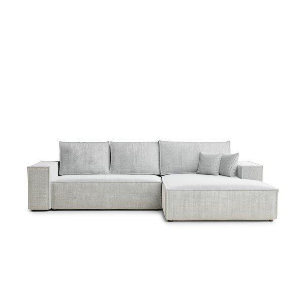 Světle šedá žinylková rozkládací/s úložným prostorem rohová pohovka (pravý roh/s lenoškou) Maze – Maison de Rêve