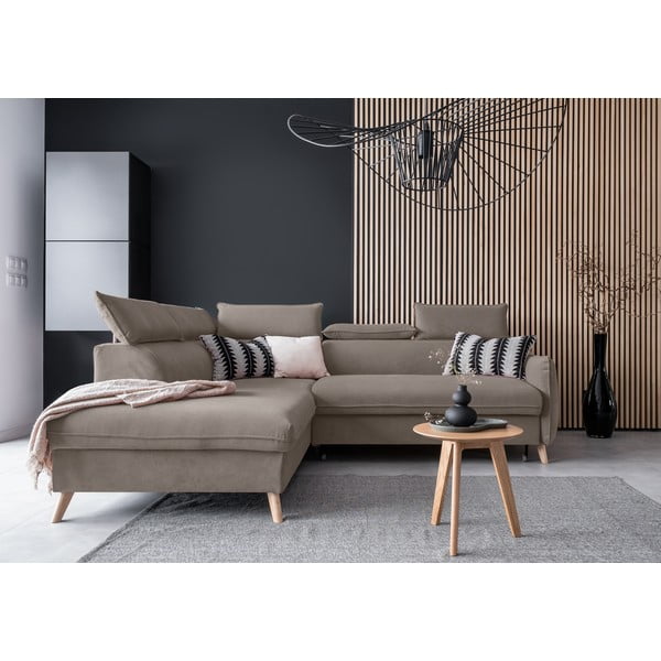 Světle hnědá sametová rozkládací rohová pohovka (levý roh) Sweet Harmony – Miuform-image-1