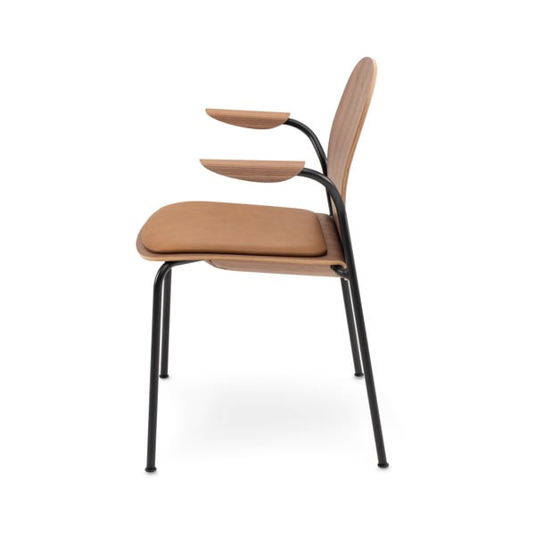 Hnědé/koňakově hnědé jídelní židle v sadě 2 ks s područkami/stohovatelné v dekoru ořechu Book – Gazzda-image-3