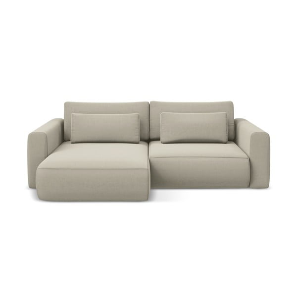 Béžová sametová rozkládací/s úložným prostorem rohová pohovka (levý roh/s lenoškou) Kapua – Makamii