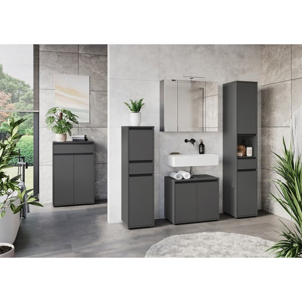 Antracitová vysoká úzká koupelnová skříňka 33x181 cm Lemont – Germania-image-1