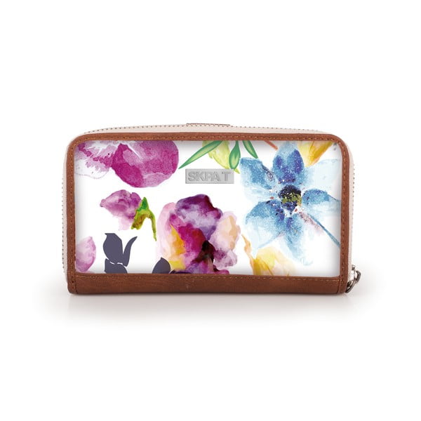 Bílá peněženka s barevnými květy SKPA-T, 16 x 9 cm