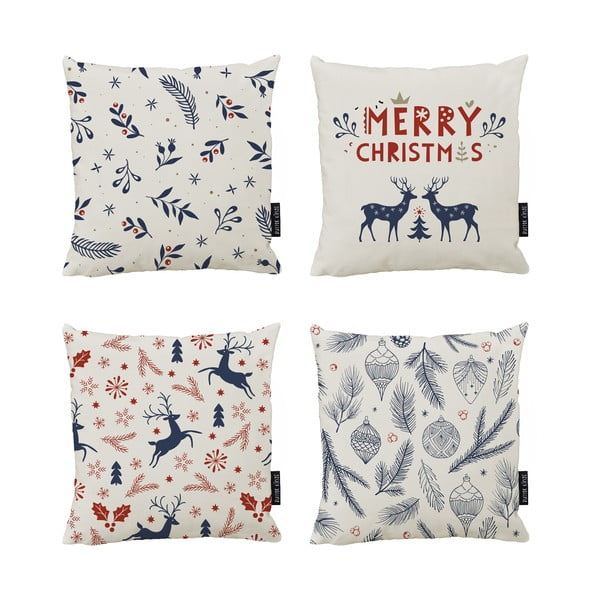 Povlaky na polštáře v sadě 4 ks s vánočním motivem 45x45 cm Merry Christmas – Butter Kings
