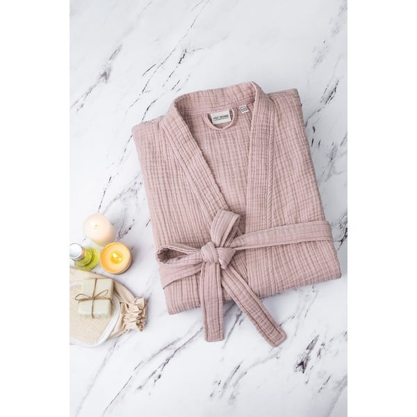 Růžový mušelínový župan velikost S/M Kimono – Foutastic-image-3