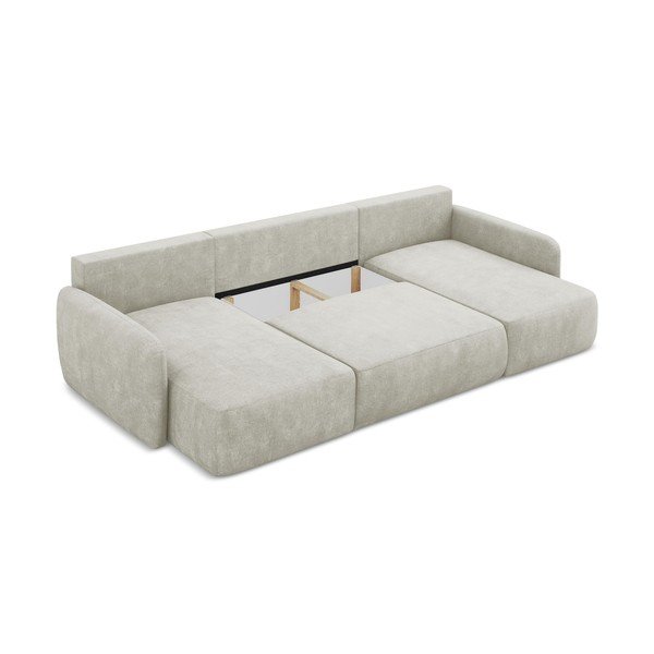 Krémová žinylková rozkládací/s úložným prostorem rohová pohovka (do "U") Lilo – Makamii-image-3