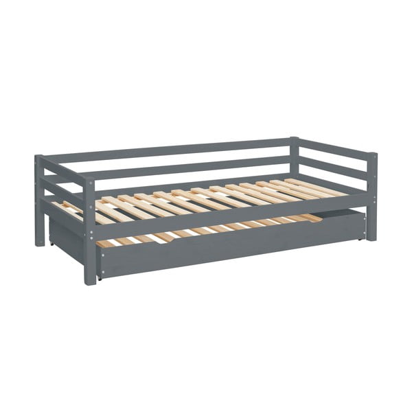 Šedá dětská postel z borovicového dřeva s výsuvným lůžkem 90x200 cm Alpi – Støraa