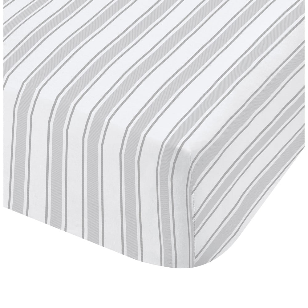 Šedo-bílé bavlněné prostěradlo Bianca Check and Stripe, 135 x 190 cm