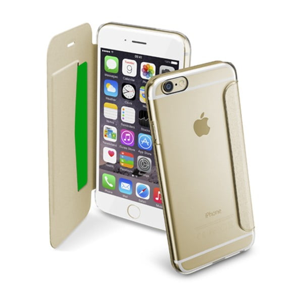 Zlaté transparentní peněženkové pouzdro CellularLine Clear Book pro iPhone 6/6s