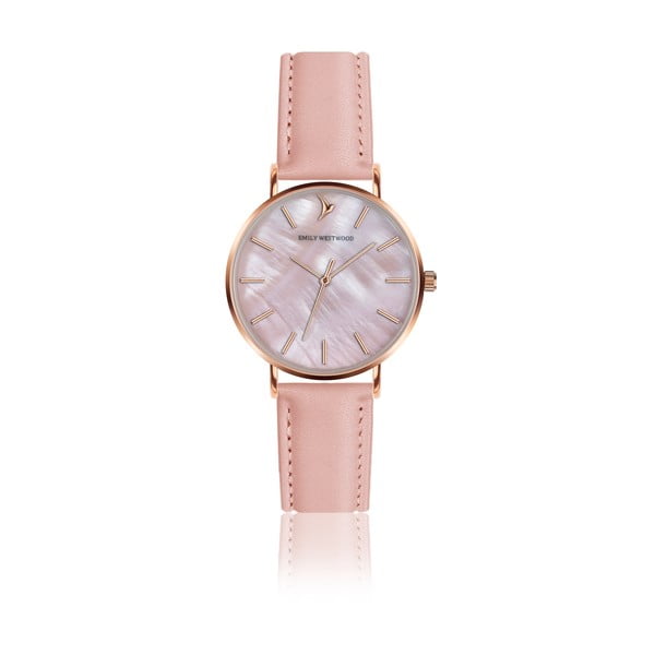 Dámské hodinky se světle růžovým koženým páskem Emily Westwood Pearl