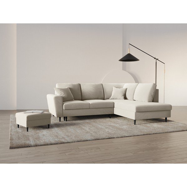 Béžová sametová rozkládací/s úložným prostorem rohová pohovka (pravý roh/do L) Kyoto – Cosmopolitan Design-image-2