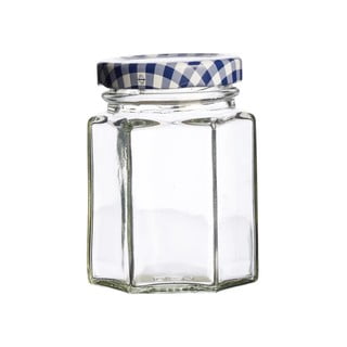 Sada 12 zavařovacích sklenic s modrým víčkem Kilner Hexagonal, 48 ml