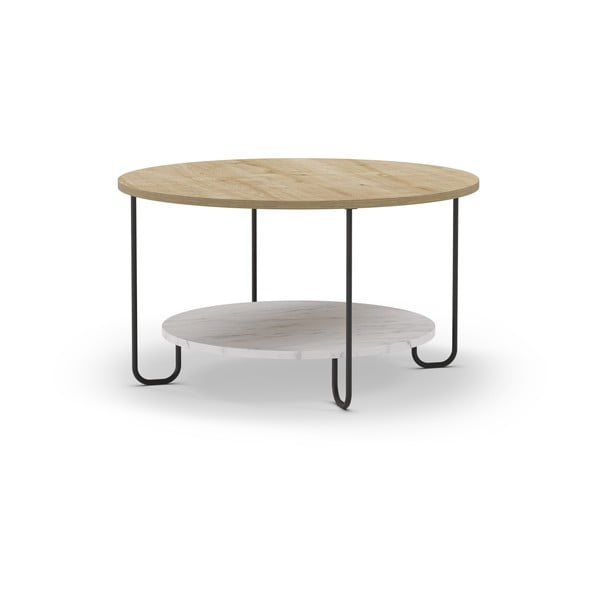 Kulatý konferenční stolek s deskou v dubovém dekoru v přírodní barvě ø 80 cm Tonka – Marckeric-image-2