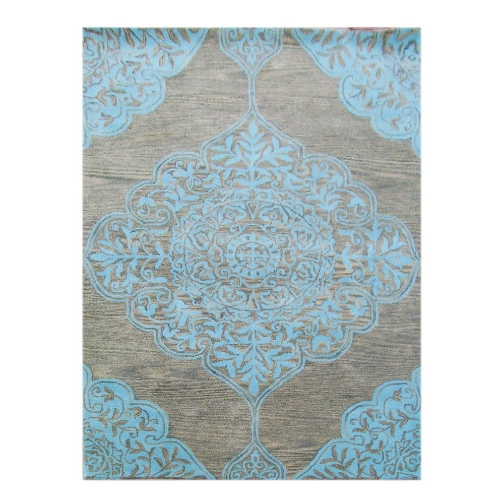 Ručně tuftovaný modrý koberec Kirman, 183x122 cm