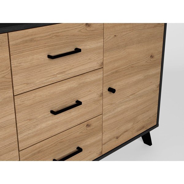 Černá/přírodní nízká komoda v dekoru dubu 181x81 cm Bocami – Marckeric-image-4