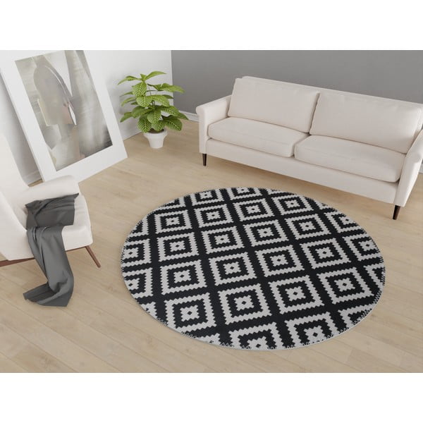 Černo-bílý pratelný kulatý koberec ø 120 cm – Vitaus-image-1