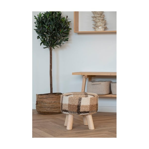 Bílo-hnědá podnožka z textilie bouclé Aberdeen – House Nordic-image-3