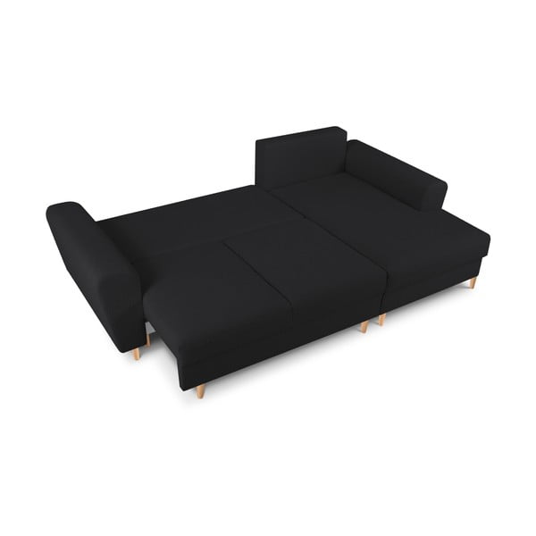 Černá rozkládací/s úložným prostorem rohová pohovka z textilie bouclé (pravý roh/s lenoškou) Kyoto – Cosmopolitan Design-image-2