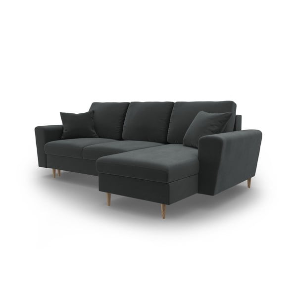 Tmavě šedá sametová rozkládací/s úložným prostorem rohová pohovka Kyoto – Cosmopolitan Design-image-4