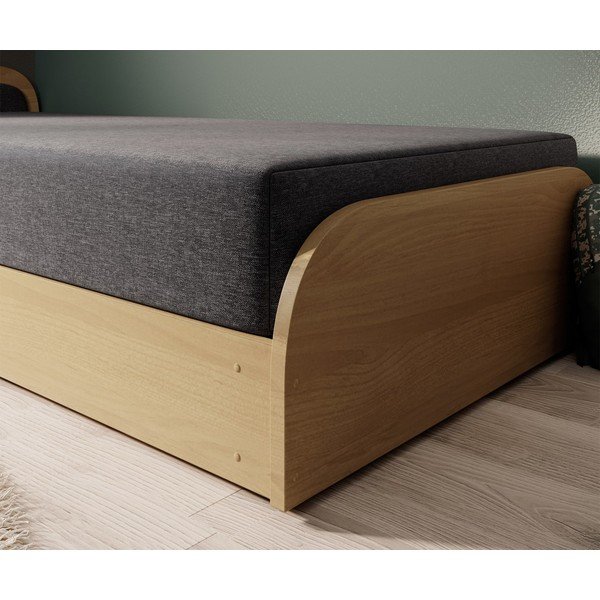 Okrově žlutá/tmavě šedá čalouněná/z dřevotřísky jednolůžková postel s úložným prostorem s matrací 80x190 cm Parys – ELTAP-image-4