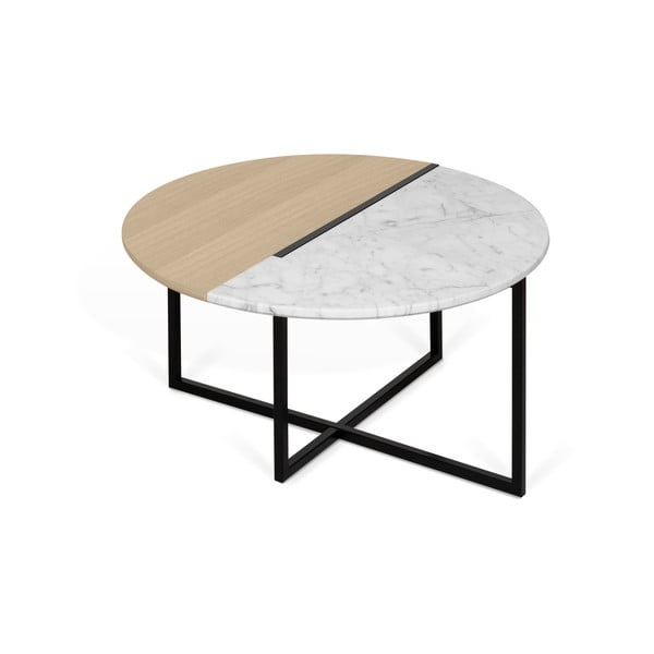 Konferenční stolek s deskou z dubového dřeva a mramoru TemaHome Sonata, ø 80 cm-image-1