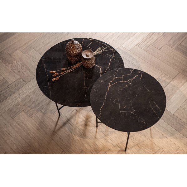 Černý konferenční stůl s porcelánovou deskou WOOOD Vida, ⌀ 80 cm-image-2