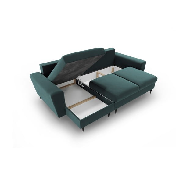 Sametová rozkládací/s úložným prostorem rohová pohovka v petrolejové barvě Kyoto – Cosmopolitan Design-image-3