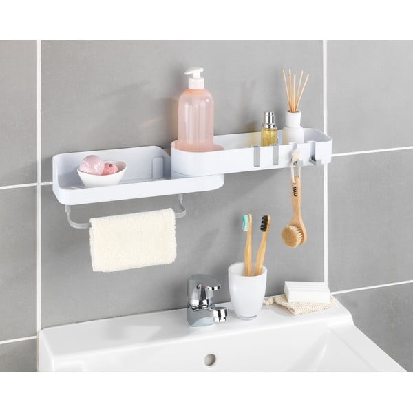 Bílá rohová samodržící koupelnová polička - Maximex-image-1