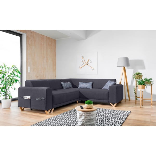 Antracitová rozkládací/s úložným prostorem rohová pohovka (pravý roh/do L) Classy Sophie – Miuform-image-3