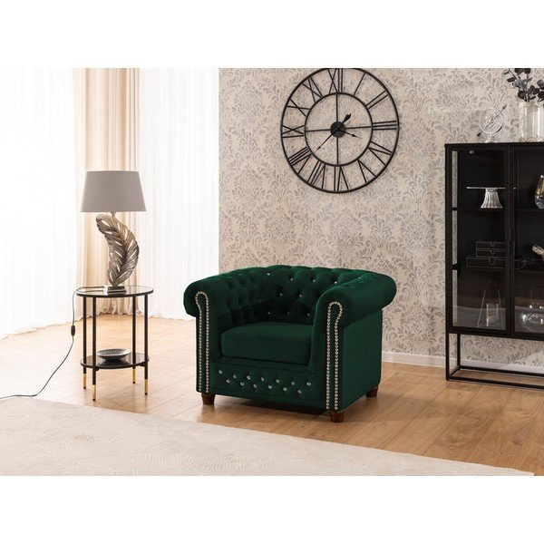 Zelené sametové křeslo chesterfield York Blik – Ropez-image-3