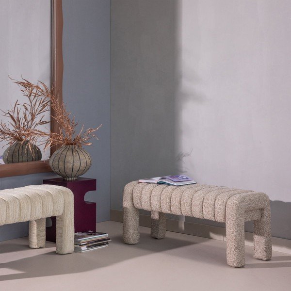 Světle hnědá polstrovaná lavice z textilie bouclé Frex – WOOOD-image-3