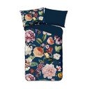 Tmavě modré povlečení na jednolůžko/prodloužené z bavlněného saténu 140x220 cm Fiori – Descanso