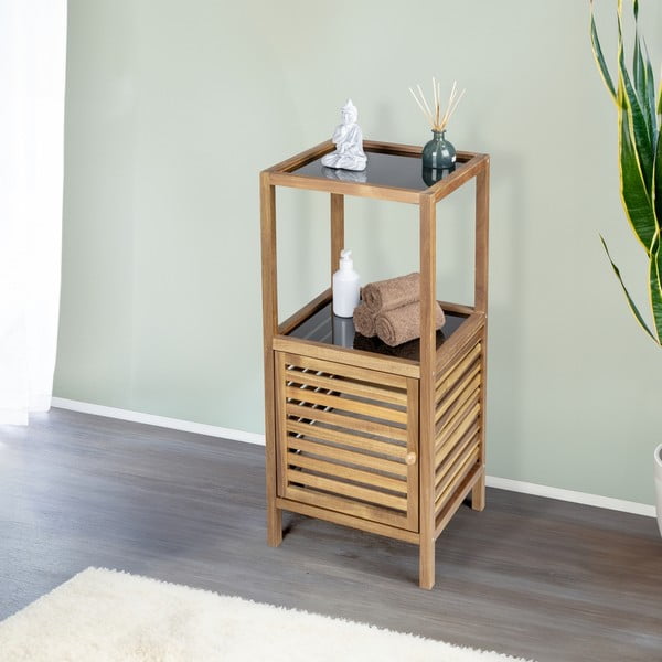 Černá/v přírodní barvě nízká/úzká koupelnová skříňka z masivu akácie 39,5x86 cm Fondi – Wenko-image-1