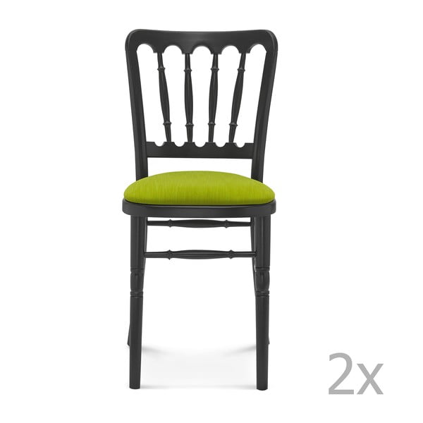 Sada 2 černých dřevěných židlí se zeleným polstrováním Fameg Malene