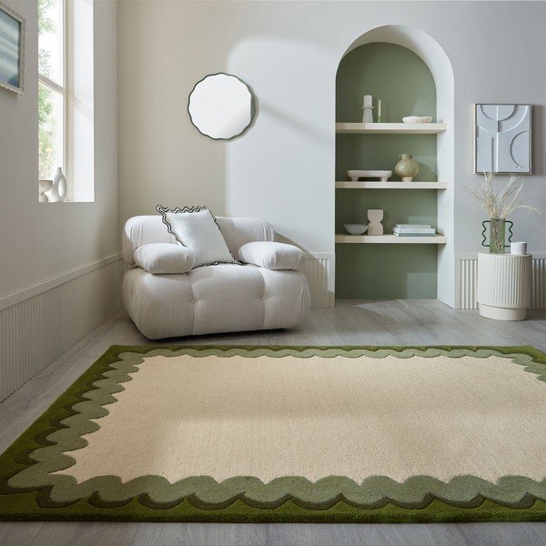 Zelený/v přírodní barvě ručně tkaný vlněný koberec 200x290 cm Wiggle Wool – Flair Rugs-image-1