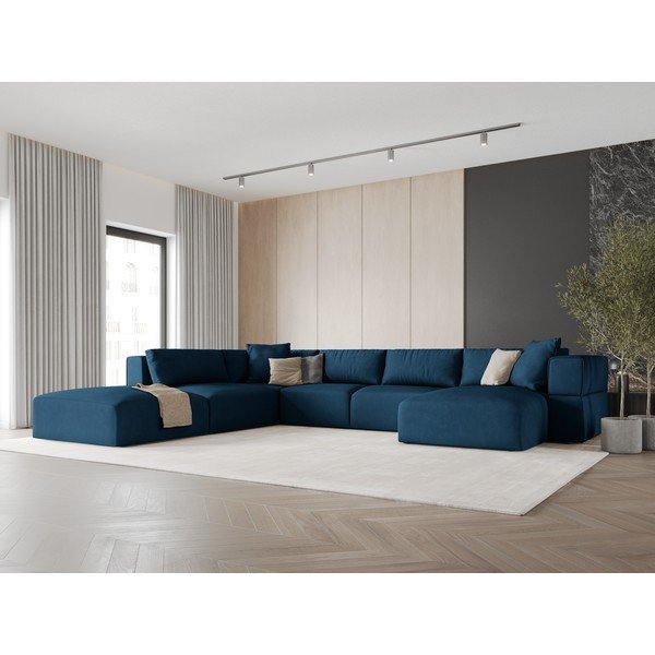 Modrá rohová pohovka do "U", levý roh Esther – Milo Casa-image-1