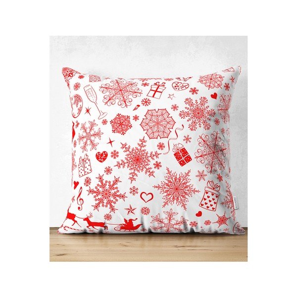 Sada 4 vánočních povlaků na polštář a běhounu na stůl Minimalist Cushion Covers Red Snowflake-image-4