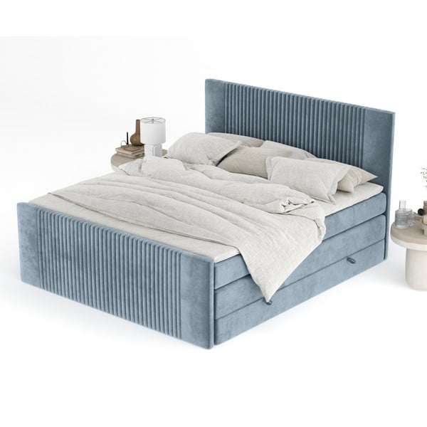 Modrá boxspring postel s úložným prostorem 160x200 cm Bergamo – Maison de Rêve-image-3