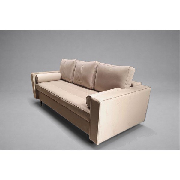 Béžová sametová rozkládací/s úložným prostorem pohovka 225 cm Santo - II. jakost – Milo Casa-image-3